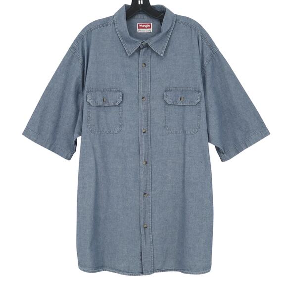 Wrangler Shirt Mens 2XT Big Tall Blue Cotton Casual Button Up Pockets Workwear - Picture 1 of 10